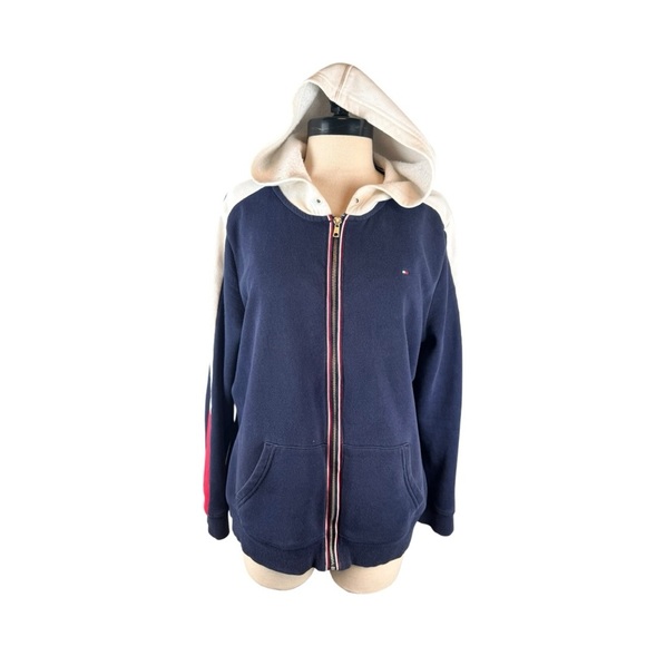 Tommy Hilfiger Sweaters - Tommy Hilfiger Navy Zip Up Hoodie Colorblock Hood Large